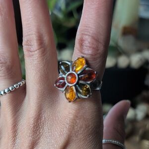 Sterling Silver Amber Ring